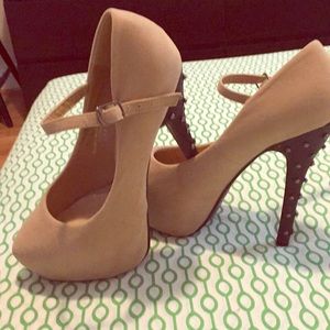 Tan...heels with Black studded heels